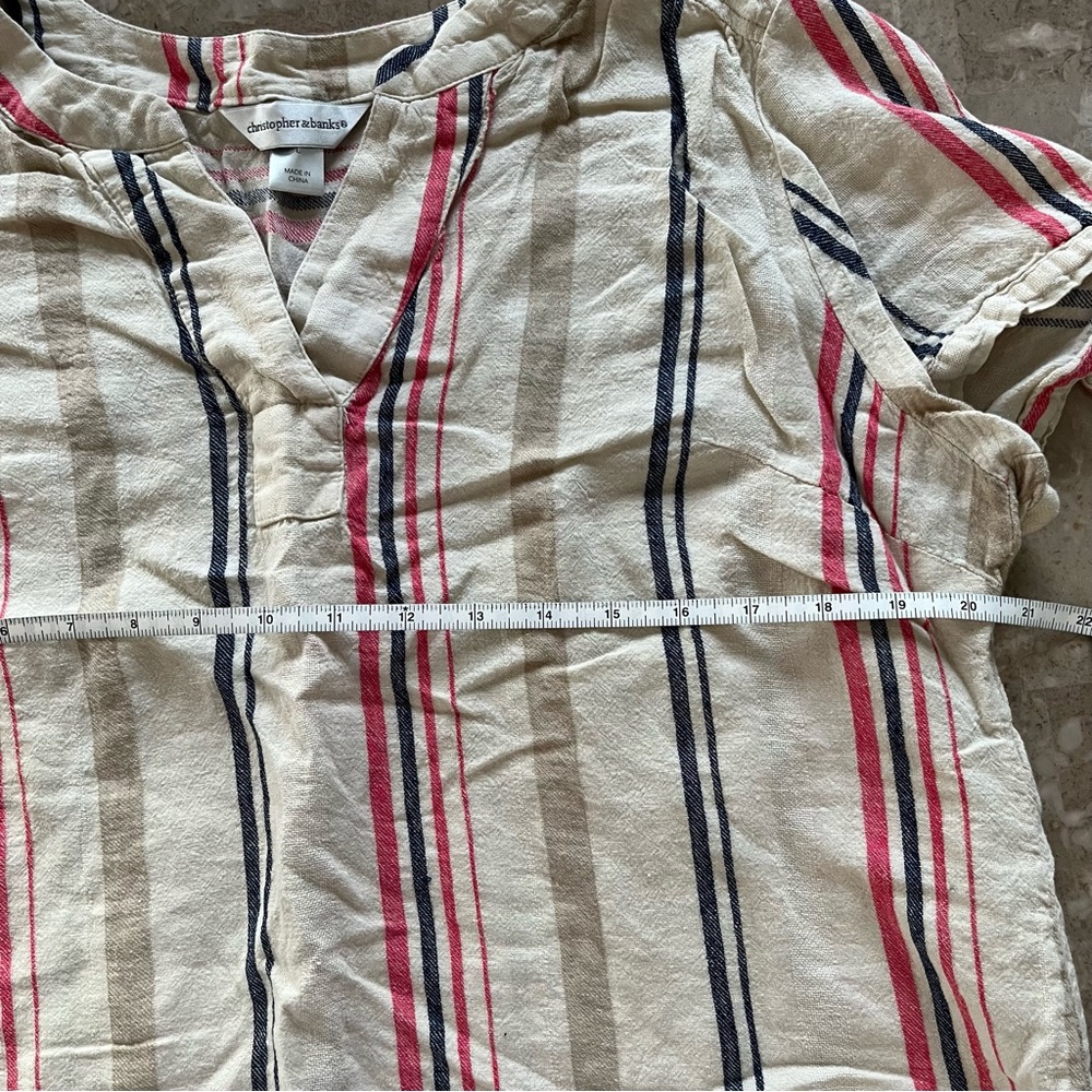 Christopher & Banks Boho Striped Cream Top Blouse Shirt Bow Tie Up Sleeve Arts L - Picture 3 of 7